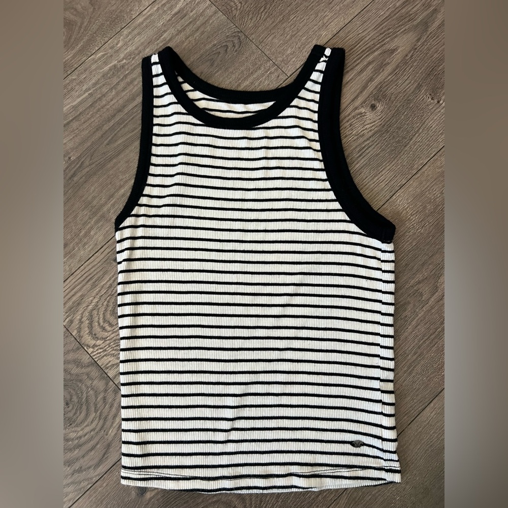 American Eagle Outfitters Black and White Fitted Striped Tank Top